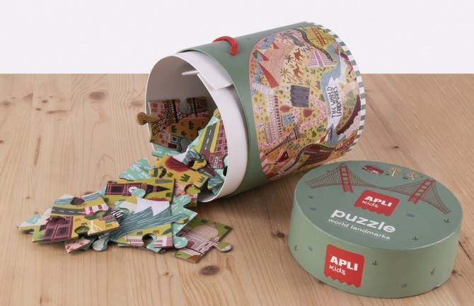 Puzzle okrągłe w tubie Apli Kids - Światowe Zabytki 5+